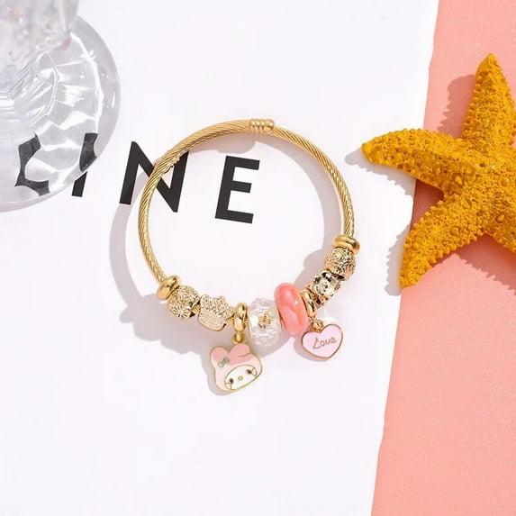 Sanrio Cinnamoroll Gold Metal Jewelry Cartoon Kuromi Bracelet Hello Kitty Necklace Women Students Girls My Melody Bangles Gifts