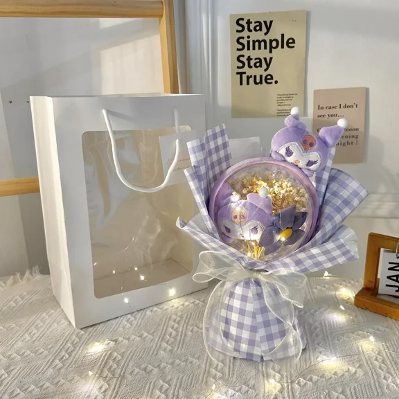 Sanrio Cinnamoroll Kuromi Cartoon Plush Dolls Wave Ball Bouquets Flowers Valentine's Day Anime Girls Graduation Kawaii Gift Toy