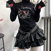 Sanrio Cinnamoroll Kuromi Long Sleeve Turtleneck Shirt Fall Autumn Black White T-shirt Y2k Japanese Harajuku Punk Tops Girls Yk2