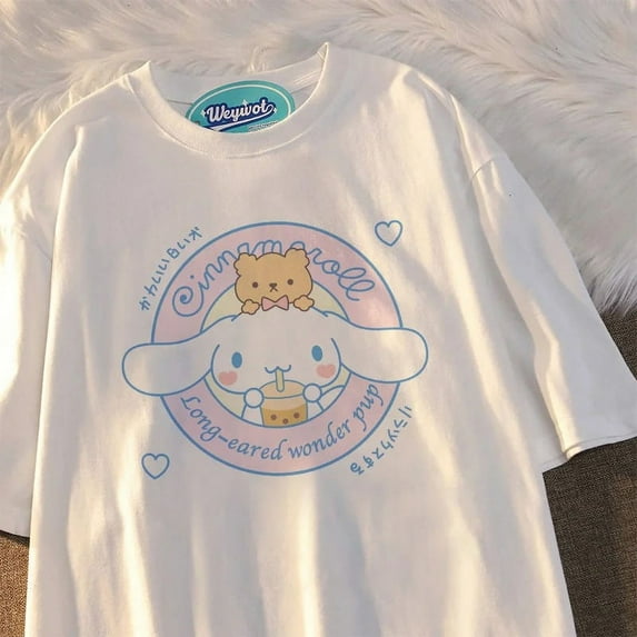 Sanrio Cinnamoroll T-shirt Short Sleeve Clothes Kawaii Fashion Summer Tops