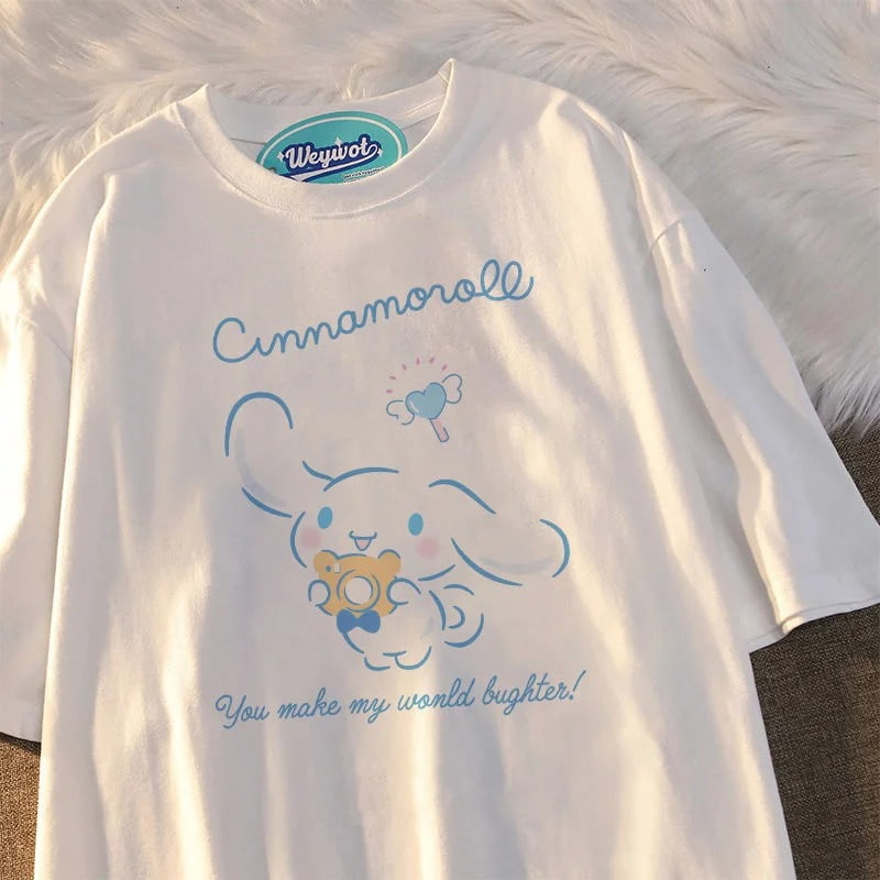 Sanrio Cinnamoroll T-shirt Short Sleeve Clothes Y2k Kawaii Korean ...