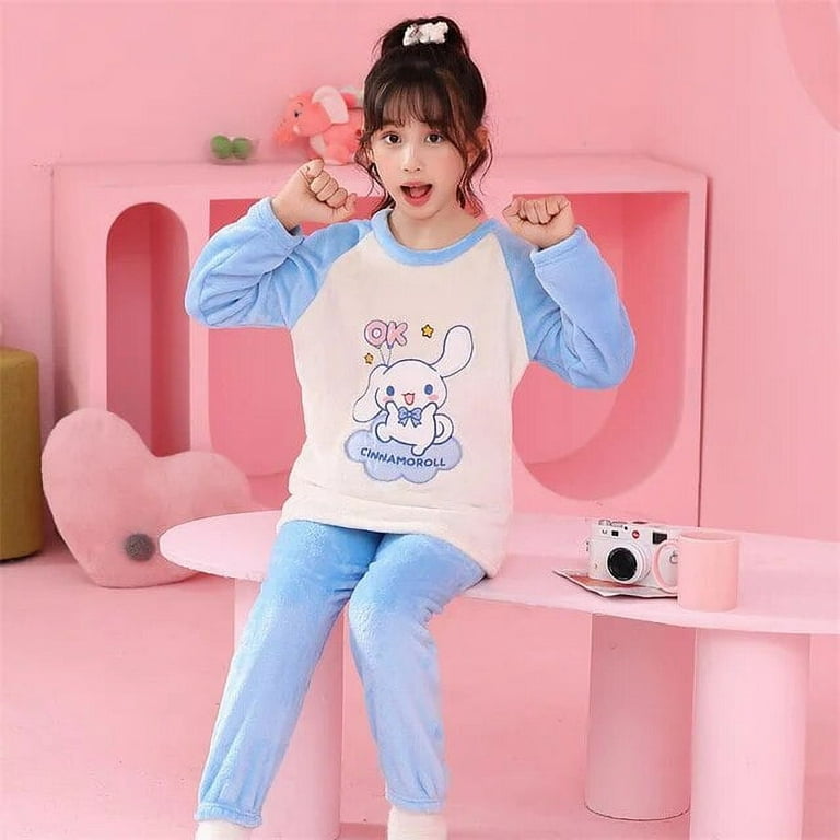 Sanrio Cinnamoroll Thicken Children Pajamas Set Kuromi Melody Winter Boy  Girl Flannel Fleece Warm Sleepwear Kids Home Suit