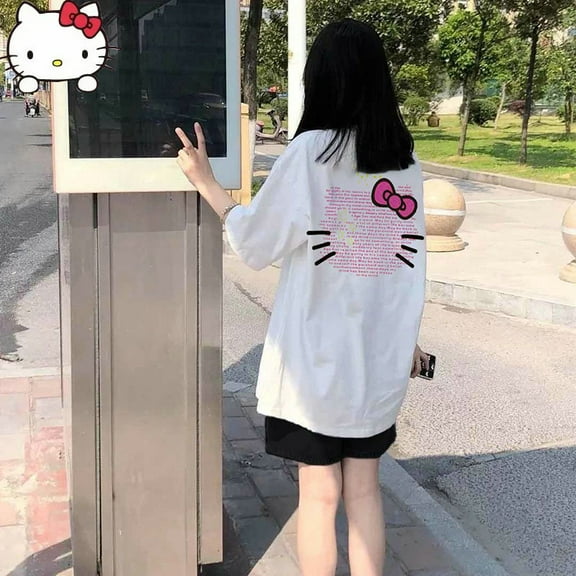 Sanrio Clothes Hello Kitty New T-shirt Graffiti Design Summer Short Sleeve T-shirts Women Tops Sweet Y2k Loose Chic Tee Shirts