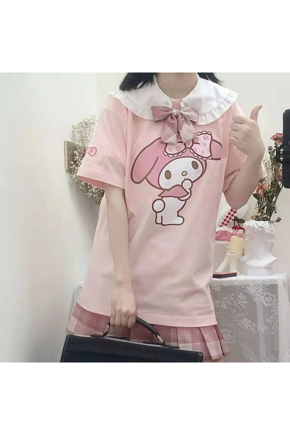 Sanrio Clothes Kawaii My Melody Japanese Cute Sweet Loose T-shirt Short Sleeve For Women Summer New 2022 Clothing Tops Y2k Girls