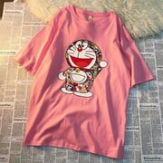 Sanrio Cute Cartoon Girl Harajuku Kawaii Y2k Short Tops Ulzzang Oversized Women Tees Anime Summer Japan Doraemon Print T-Shirts