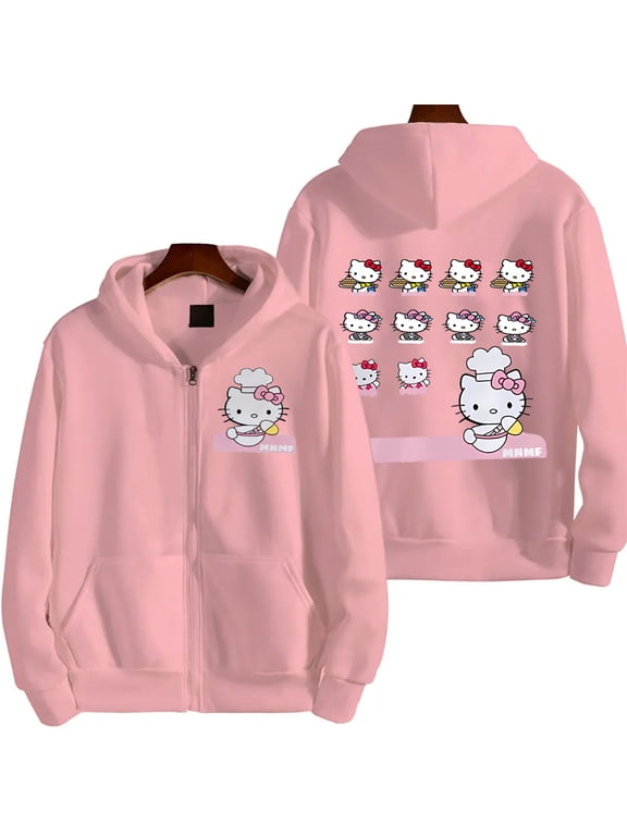 Sanrio Cute Printed Hoodies Women Cartoon Hello Kitty Y2k Loose Sweatshirt Fashion Sweet Clothing