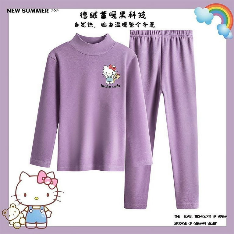 Sanrio Derong Childrens Thermal Underwear Autumn Winter Set Cinnamoroll  Hello Kitty Girl Cartoon Anime Half Turtleneck Pajamas 