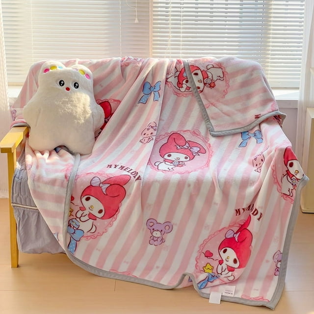Sanrio Double Sided Coral Velvet Blanket Hello Kitty Cinnamoroll Kuromi