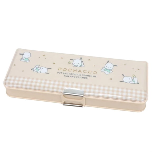 Sanrio Double-sided Open Pencil Case Pochacco - Taupe Check