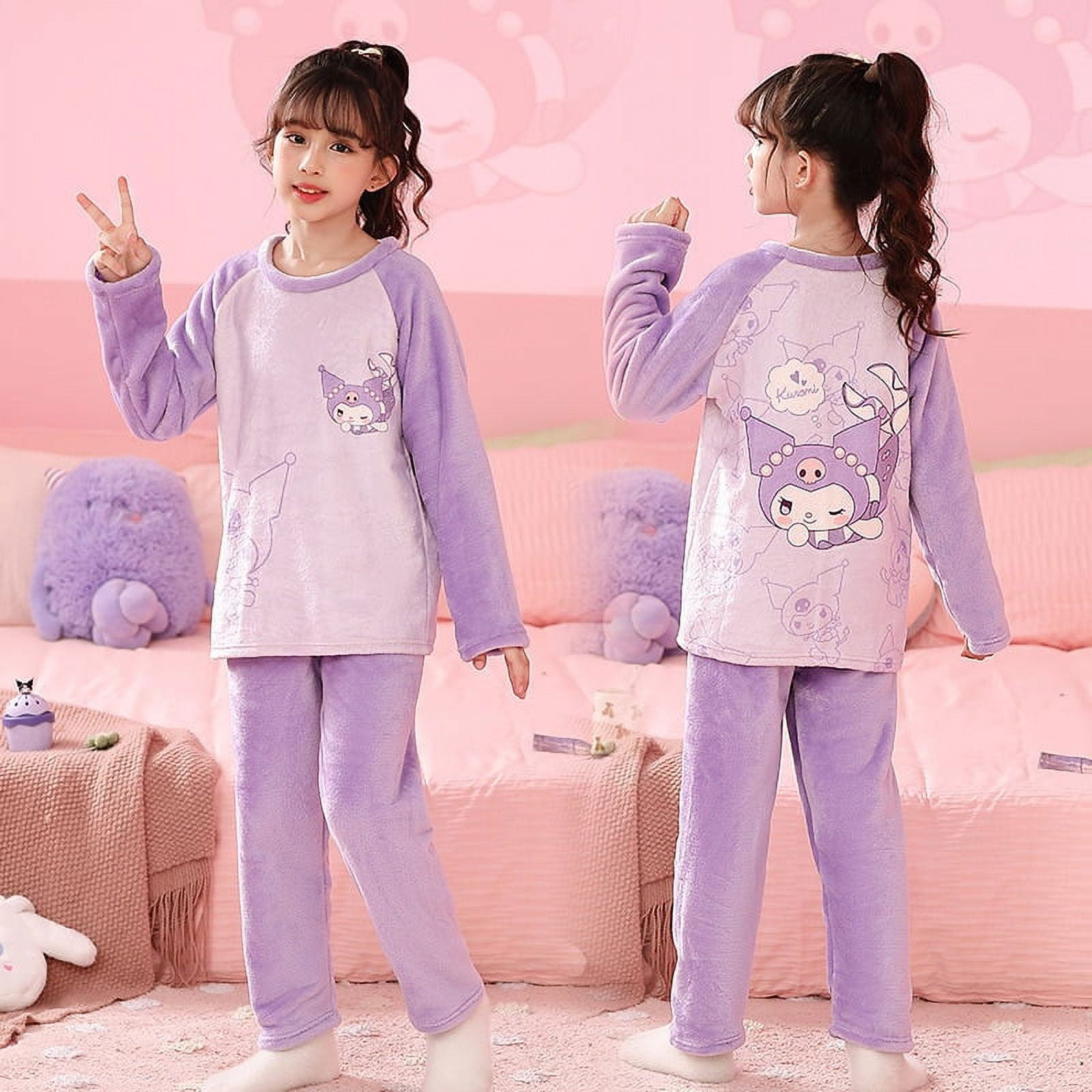 Sanrio Flannel Childrens Pajamas Set Hello Kitty Cinnamoroll Winter ...