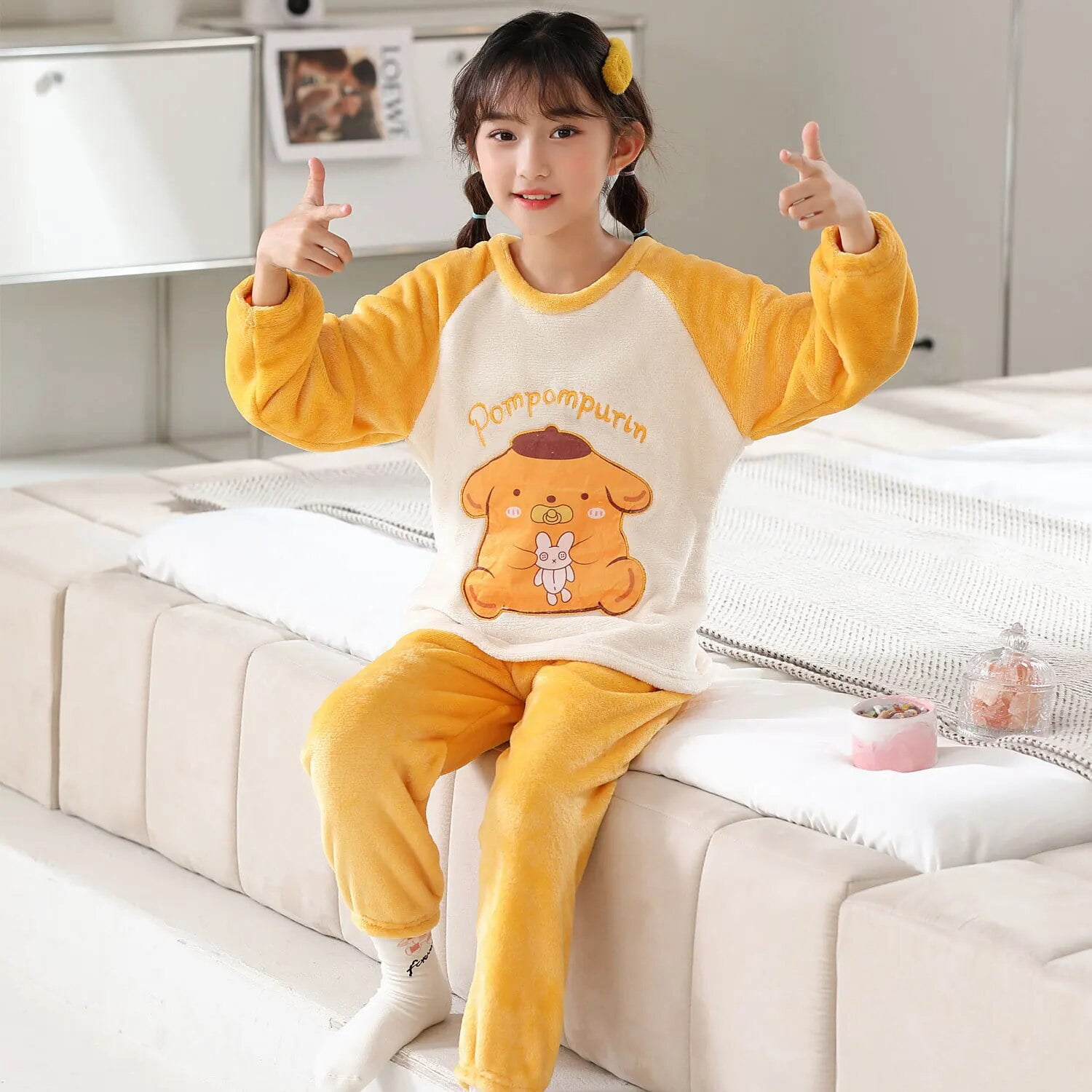 Sanrio Flannel Childrens Pajamas Set Hello Kitty Cinnamoroll Winter ...