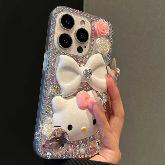 Sanrio Full Rhinestone Heart Hello Kitty Phone Case For Iphone 15 Pro Max 14 13 12 11 X Xr Xsmax Women Luxury Protective Cover