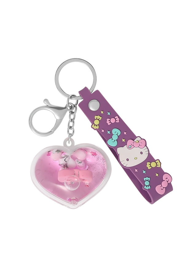 Girl's Hello Kitty Heart Glitter Liquid Keychain Charm