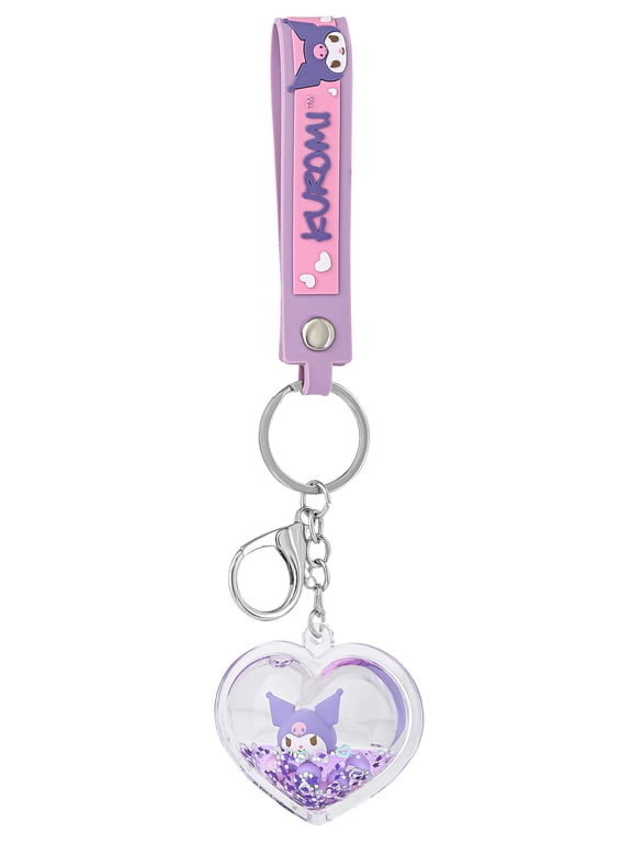 Kuromi Heart-Shaped Purple Liquid Keychain with Glitter