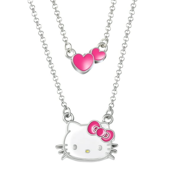 Sanrio Girl's/Tween Hello Kitty Silver-Tone Enamel Hearts Double Necklace
