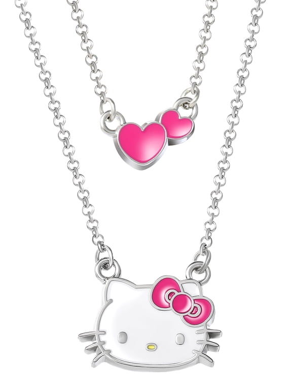 Girl's/Tween Hello Kitty Silver-Tone Enamel Hearts Double Necklace
