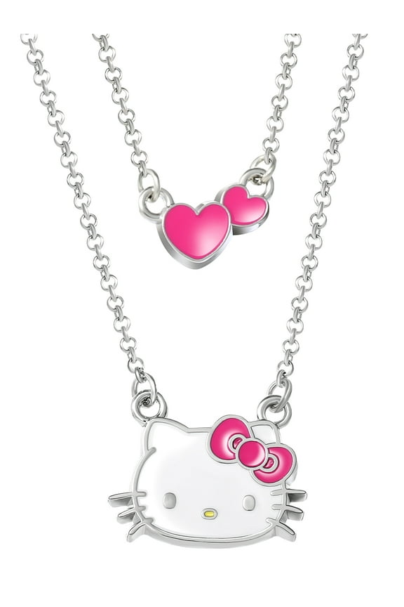 Sanrio Girl's/Tween Hello Kitty Silver-Tone Enamel Hearts Double Necklace