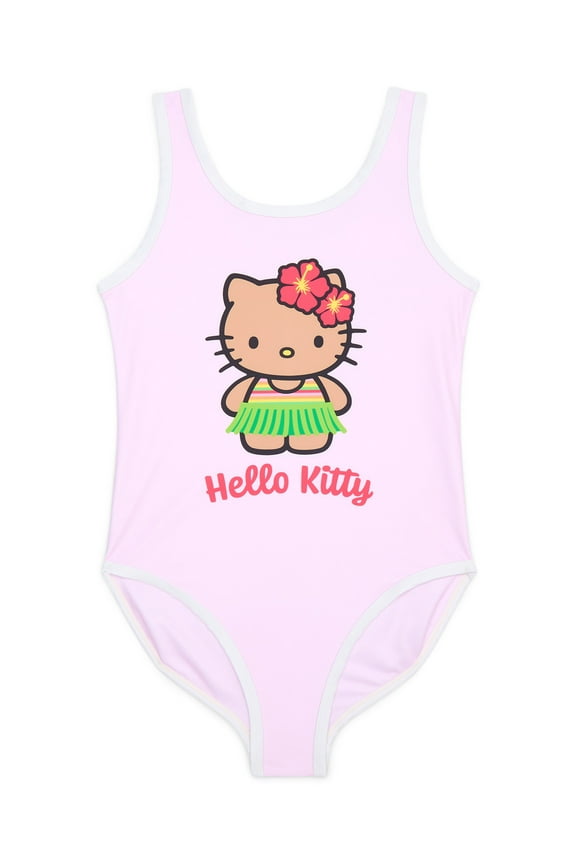 Hello Kitty Girls and Big Girls Hawaii Graphic One Piece Swimsuit, Sizes 4-12
