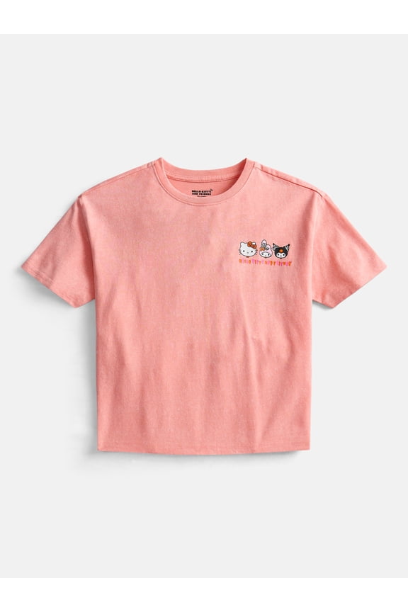 Hello Kitty and Friend’s Girl’s Boxy Halloween Crewneck Tee with Short Sleeves, Sizes 4-16