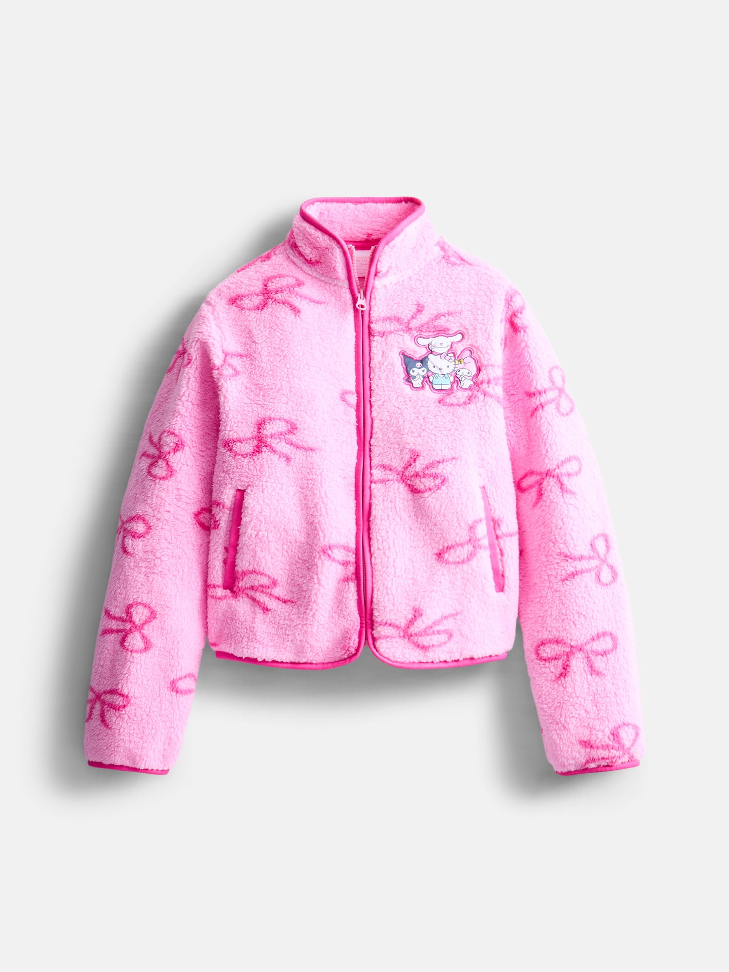 Sanrio Girls Hello Kitty Bows Allover Print Fleece Zip Up Jacket, Size 4-16