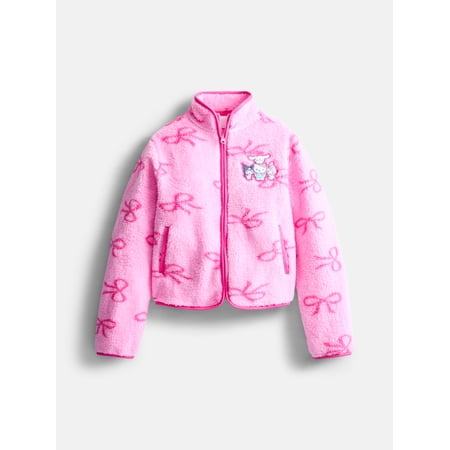 Dr. Seuss Grinch Sanrio Girls Hello Kitty Bows Allover Print Fleece Zip Up Jacket, Size 4-16