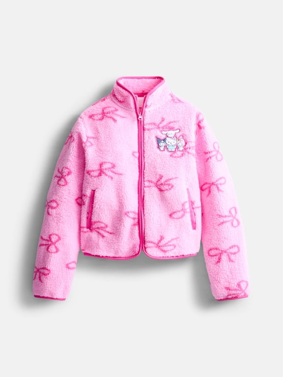 Girls Hello Kitty Bows Allover Print Fleece Zip Up Jacket, Size 4-16