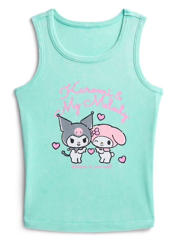 My Melody and Kuromi Girls Mineral Wash Graphic Tank Top, Sizes 4-16