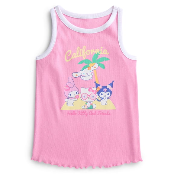 Sanrio Girls Hello Kitty and Friends Vacation Ringer Graphic Tank Top, Sizes 4-16