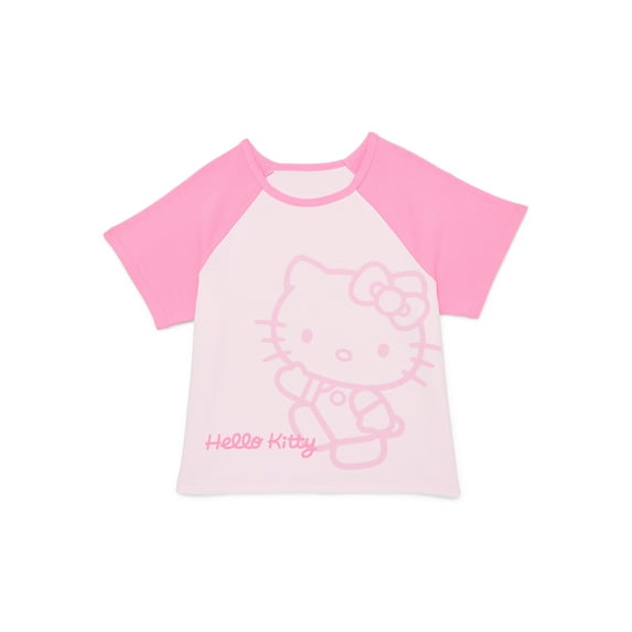 Sanrio Hello Kitty Girls Raglan Graphic Tee with Short Sleeves, Sizes 4-16