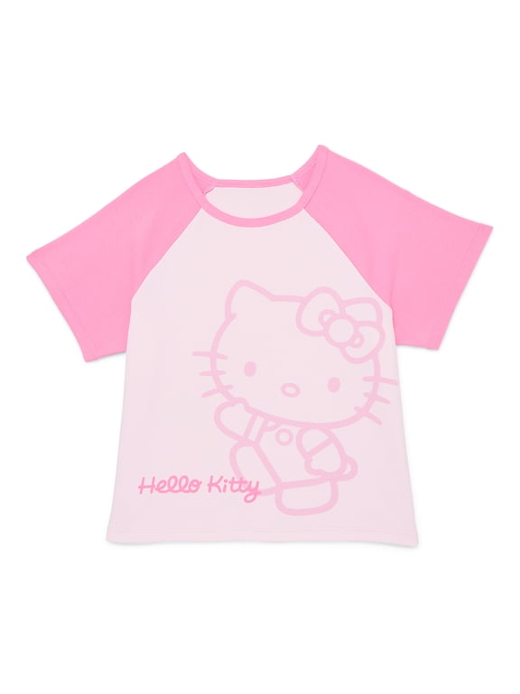 Hello Kitty Girls Raglan Graphic Tee with Short Sleeves, Sizes 4-16