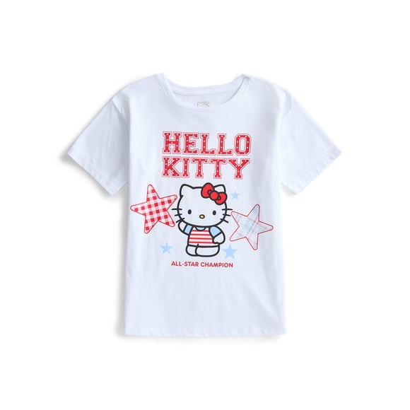 Sanrio Girls Hello Kitty Americana Graphic Tee with Short Sleeves, Sizes 4-16