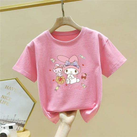 Sanrio Girls Summer Spring T-Shirt Short Sleeve Children's Clothing Top My Melody Cartoon Cute Student Versatile Casual Gift