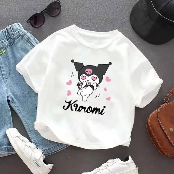 Sanrio Girls Summer Spring T-Shirt Short Sleeve Children's Clothing Tops Kuromi Cartoon Cute Girls Versatile Casual Gift