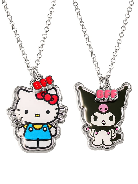 Girls/ Tween Hello Kitty & Kuromi Best Friends Necklace, Set of 2 with BFF Charm, 18"