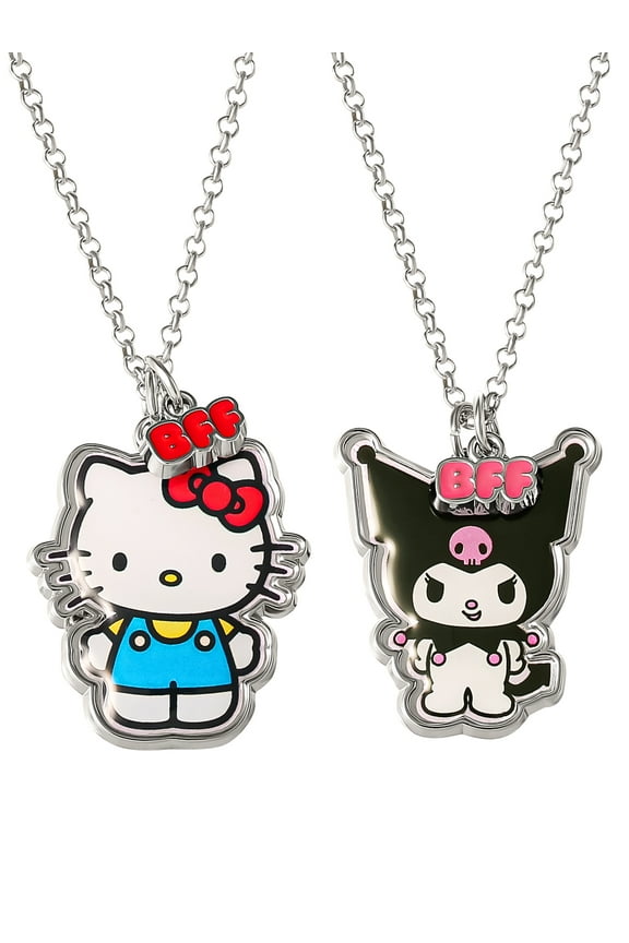 Sanrio Girls/ Tween Hello Kitty & Kuromi Best Friends Necklace, Set of 2 with BFF Charm, 18"