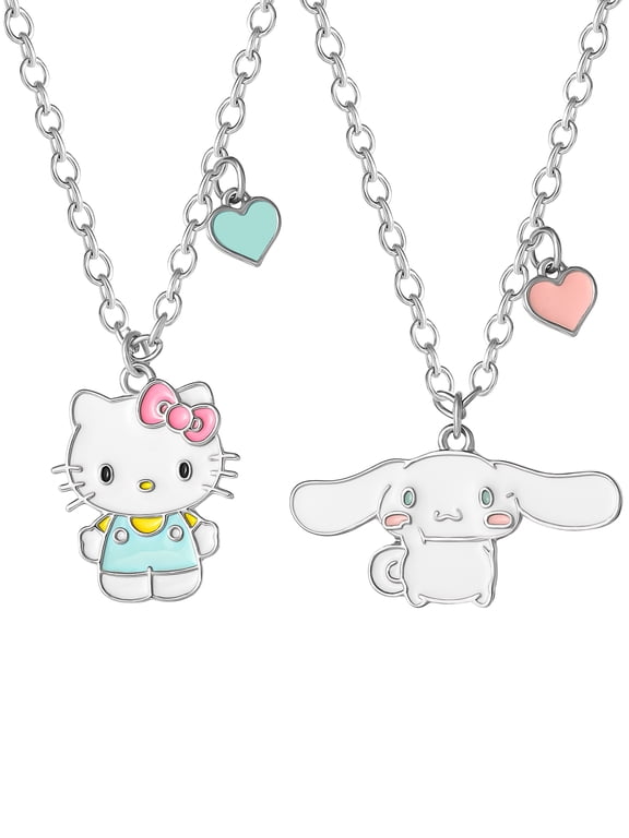 Girls/Tweens Hello Kitty & Cinnamoroll Best Friends Necklace, Set of 2 with BFF Charm, 18"