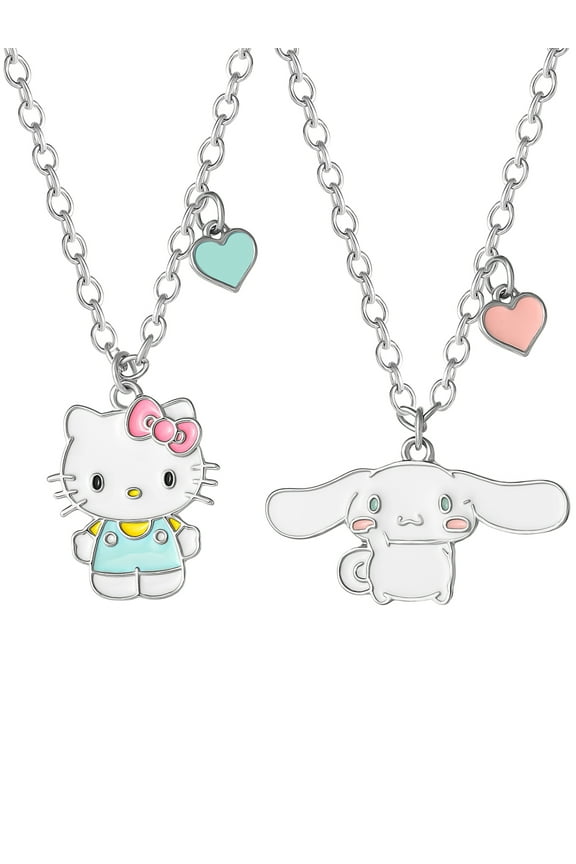 Girls/Tweens Hello Kitty & Cinnamoroll Best Friends Necklace, Set of 2 with BFF Charm, 18"