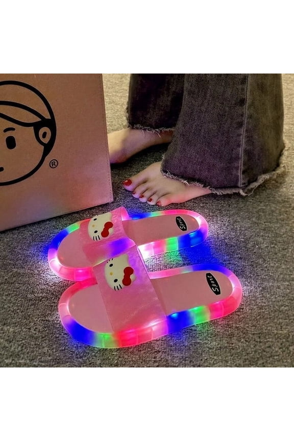 Sanrio Glowing Slippers Women Hello Kitty Summer Outdoor Indoor Shoes Luxury Anti Slip Soft Bottom Slippers Festival Party Gifts