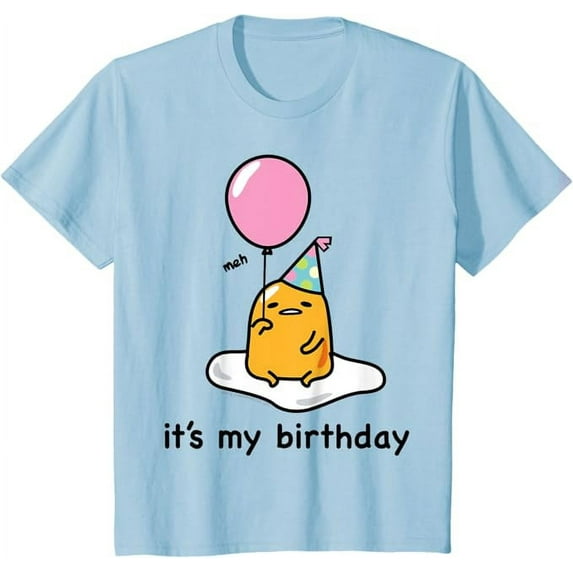 Sanrio Gudetama "It's My Birthday" Meh Youth T-Shirt for Boy Girl Kids Toddler, Light Blue Color, Size YM