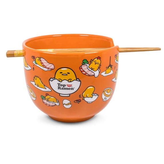 Sanrio Gudetama Japanese Top Ramen Dinnerware Set | 20-Ounce Ramen Bowl, Chopsticks
