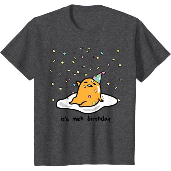 Sanrio Gudetama the Lazy Egg It's Meh my Birthday Confetti Party Youth T-Shirt for Boy Girl Kids Toddler, Dark Heather Color, Size YXL