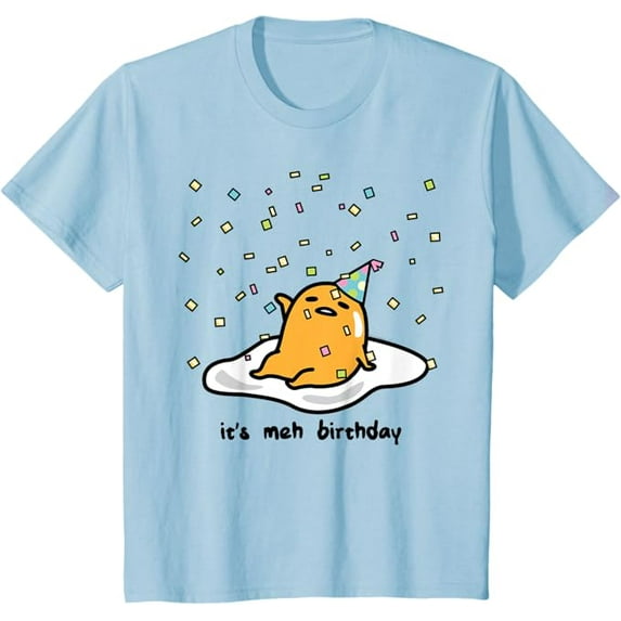 Sanrio Gudetama the Lazy Egg It's Meh my Birthday Confetti Party Youth T-Shirt for Boy Girl Kids Toddler, Light Blue Color, Size YXL