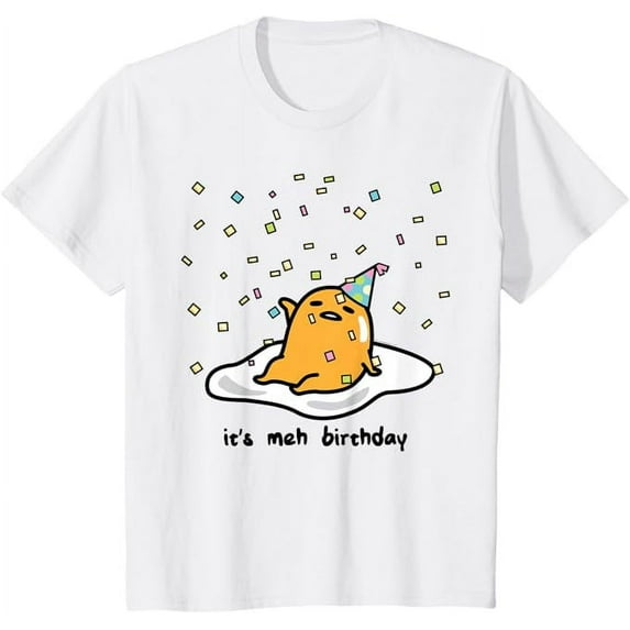 Sanrio Gudetama the Lazy Egg It's Meh my Birthday Confetti Party Youth T-Shirt for Boy Girl Kids Toddler, White Color, Size YXS