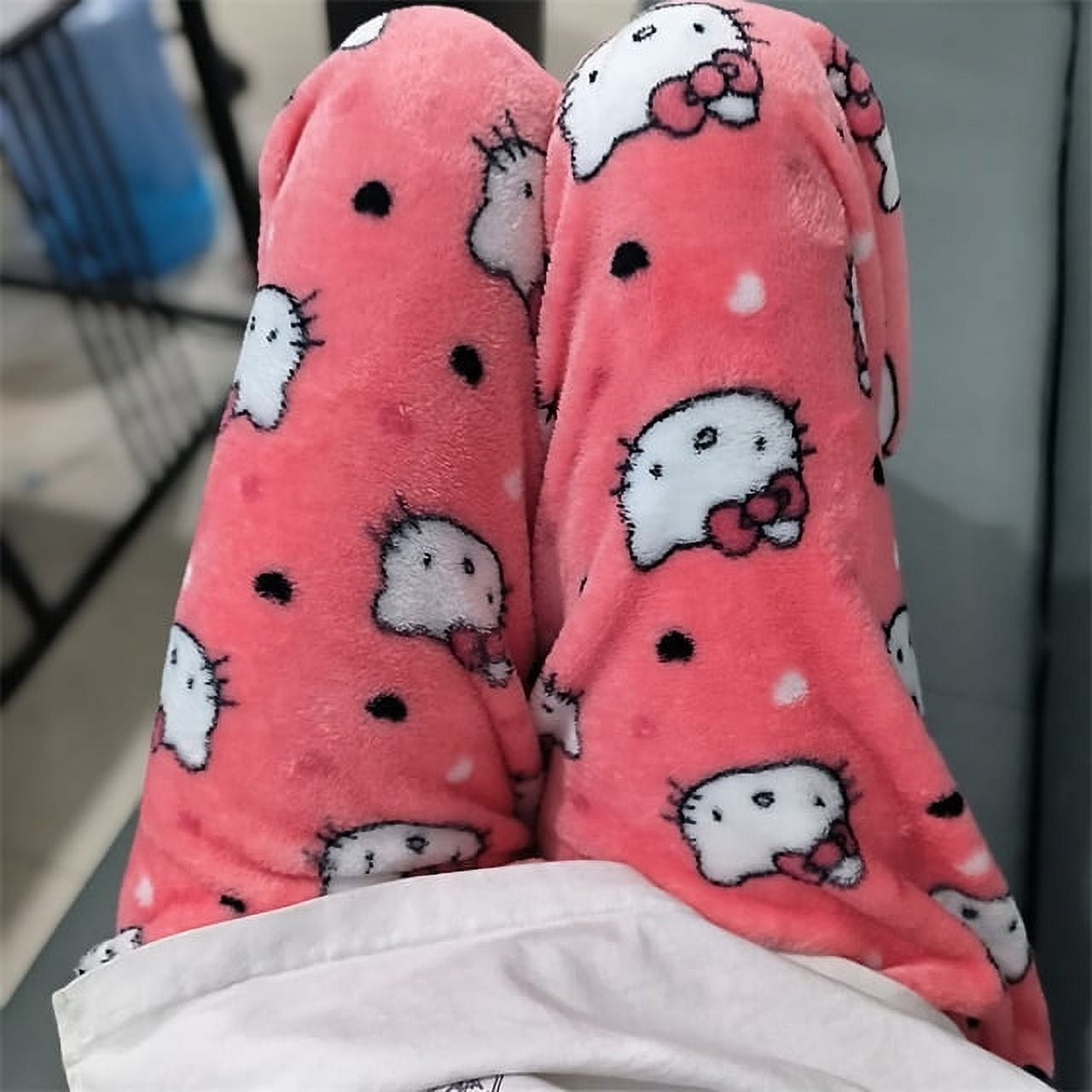 Sanrio Halloween Hello Kitty Coral Fleece Pajama Pants Anime Soft ...
