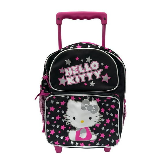 Sanrio Hell Kitty Pink and Silver Stars Pre-K small toddler size rolling backpack