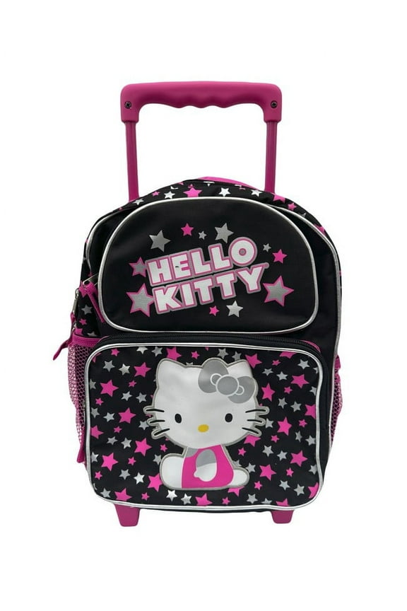 Hell Kitty Pink and Silver Stars Pre-K small toddler size rolling backpack