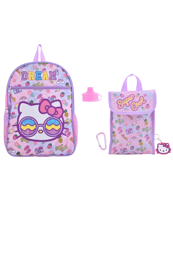 Hello Kitty 5 pcs Set Backpack With Lunch Bag -Pink