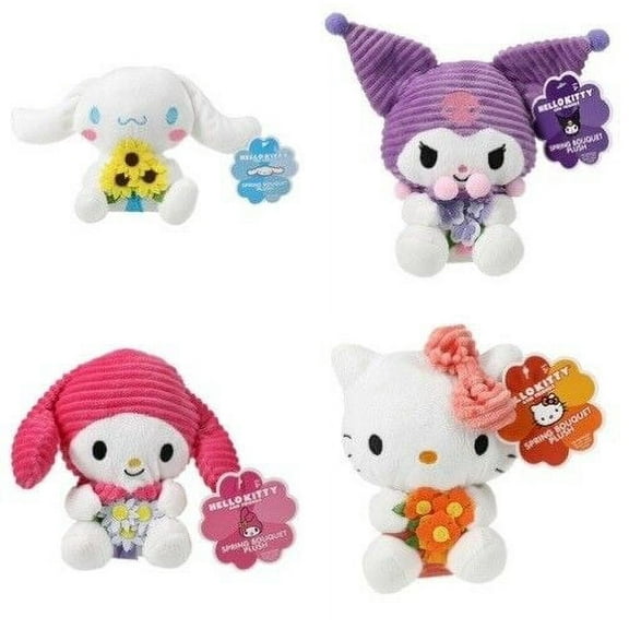 Sanrio Hello Kitty And Friends Spring Bouquet Flower Easter Plush, 6 inch, Set of 4 - Hello Kitty, My Melody, Kuromi & Cinnamoroll