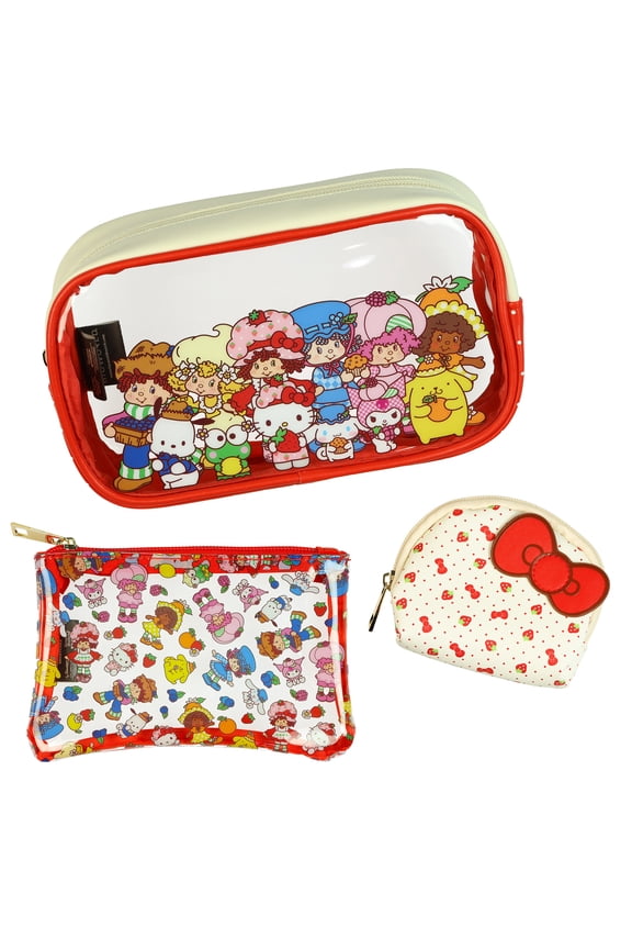 Sanrio Hello Kitty And Friends Strawberry Shortcake 3 Piece Cosmetic Bag Set 9"