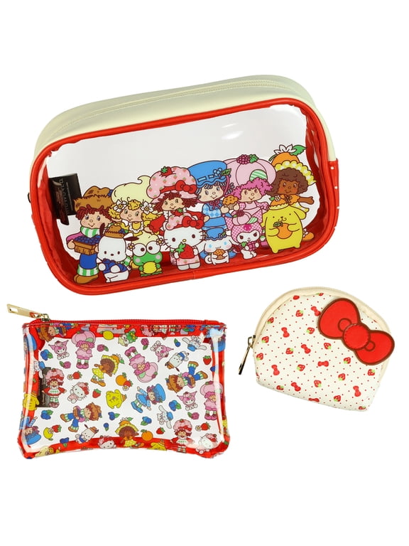 Hello Kitty And Friends Strawberry Shortcake 3 Piece Cosmetic Bag Set 9"